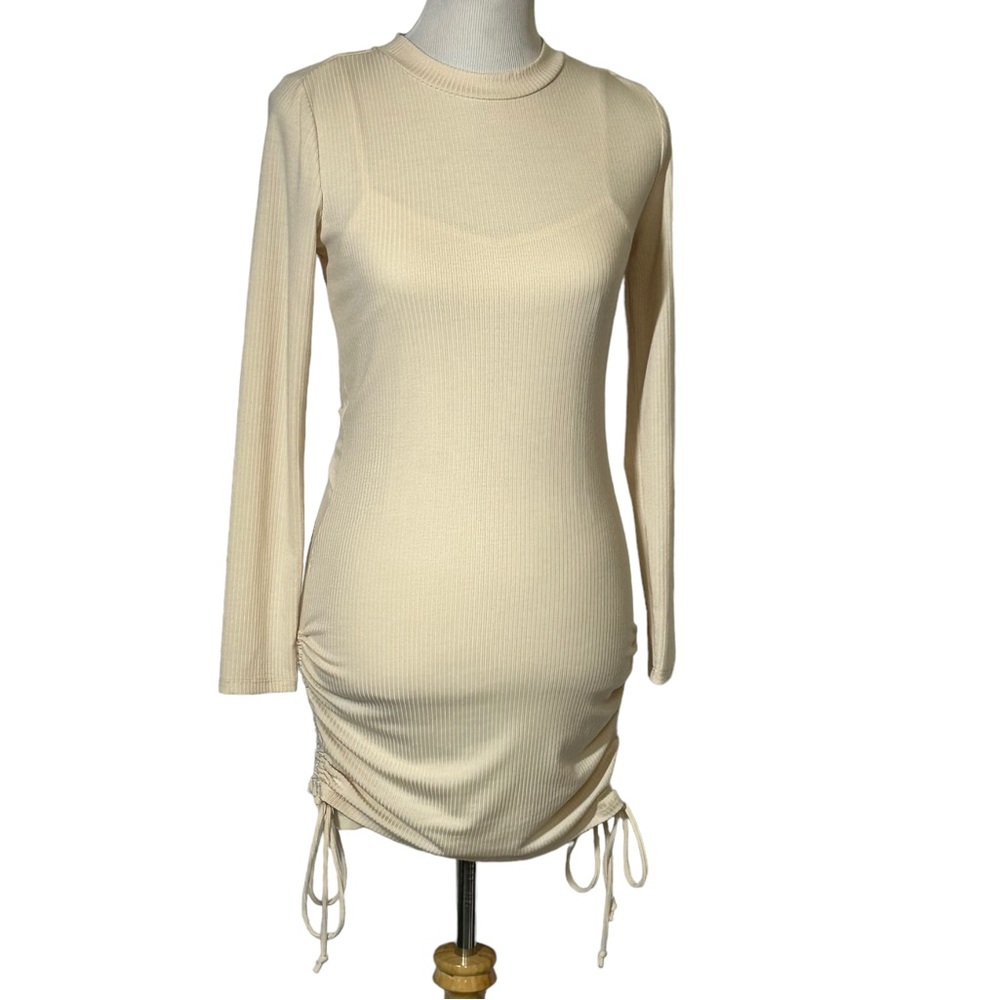 Bodycon Cream Color Adjustable Ruched With Slip Sz S NWT